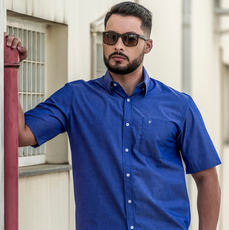 Camisa Social Azul Quatro Barras - Camisa Social Slim Masculina