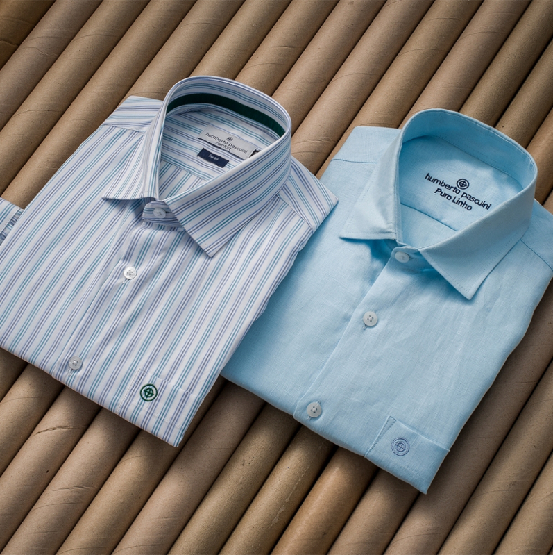 Camisa Social Listrada Preta e Branca Preço Cruzaltense - Camisa Social Listrada Azul e Branco