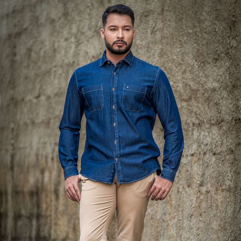 Comprar Camisa Social Jeans Rodovia do Contorno - Camisa Social Azul Marinho