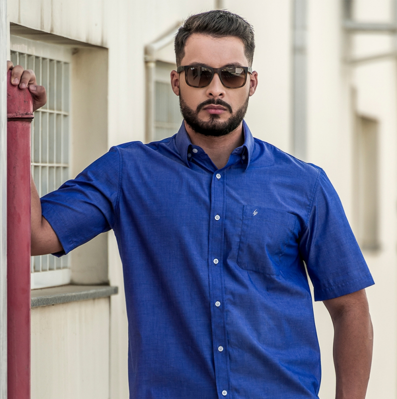 Comprar Camisa Social Plus Size Rio Branco - Camisa Social Azul