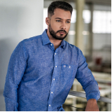 camisa social masculina azul atacado São Caetano do Sul